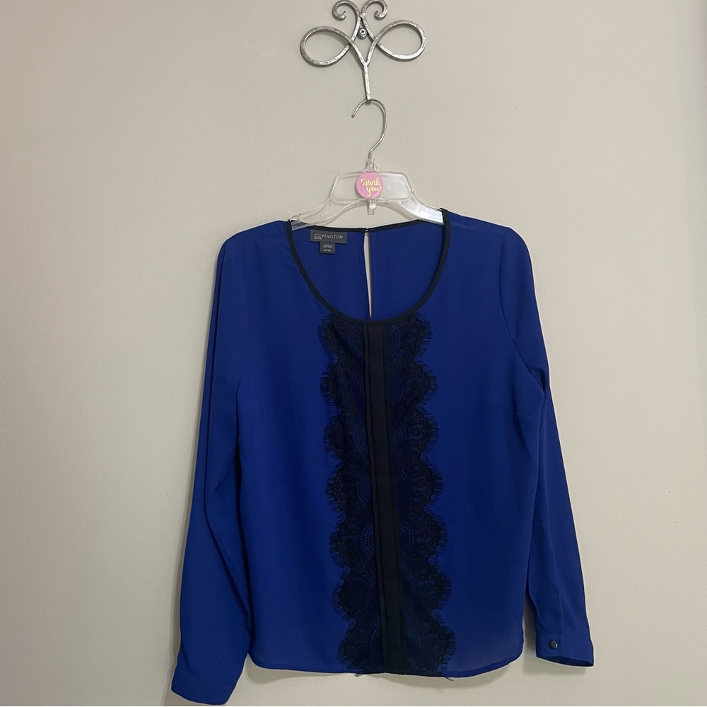 Covington Royal Blue‎ Blouse with Lace Detail Size Medium